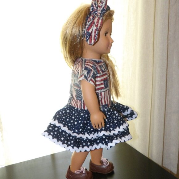 Red White Blue Doll Dress and Head Band for 18 inch Dolls Hand Crafted - Picture 11 of 16